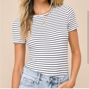 Lulus Black & White Striped Ribbed Bodysuit - size medium